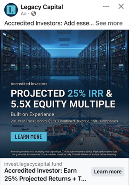 Legacy Capital Facebook Ad