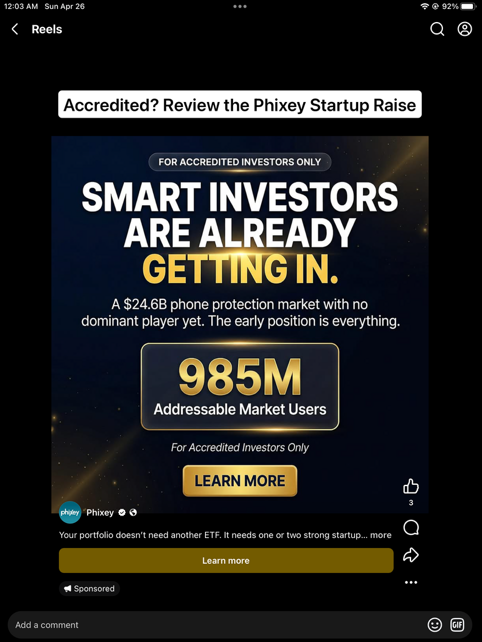 Phixey Startup Raise Instagram Ad