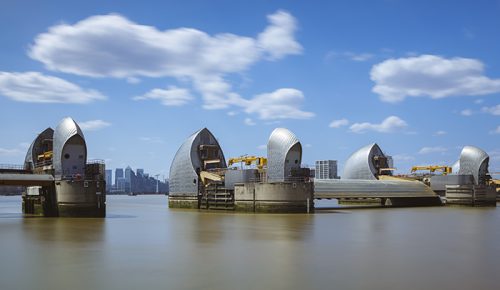 Iconic Thames River Barrier in London